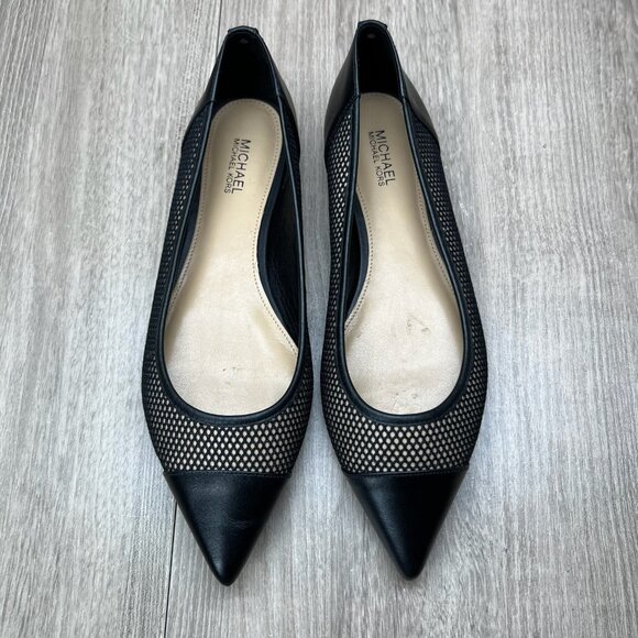 Michael Kors Leilah Flats Womens 6M Leather Mesh Pointed Toe Slip-On Shoes Black - Picture 3 of 11